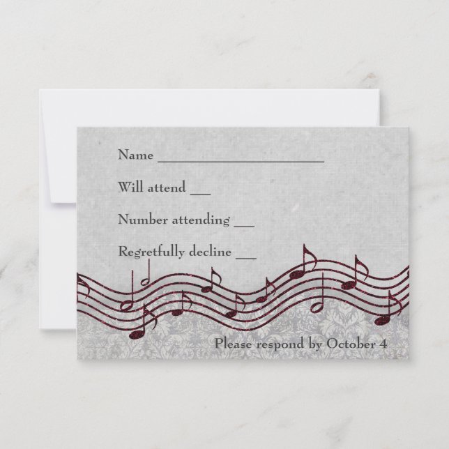 Grått Damask Red Music OSA Kort (Framsida)