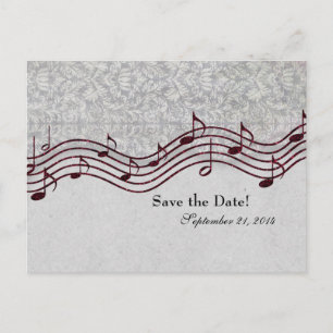 Grått Damask Red Music Spara datum Meddelande Vykort