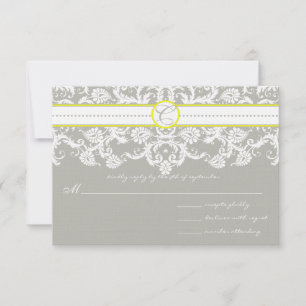Grått Damask Swirls Bright Gult Bröllop OSA Kort