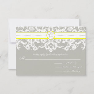 Grått Damask Swirls Bright Gult Bröllop OSA Kort