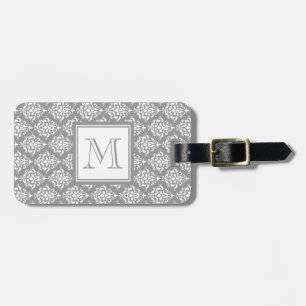 Grått damastast mönster 1 med monogramen bagagebricka