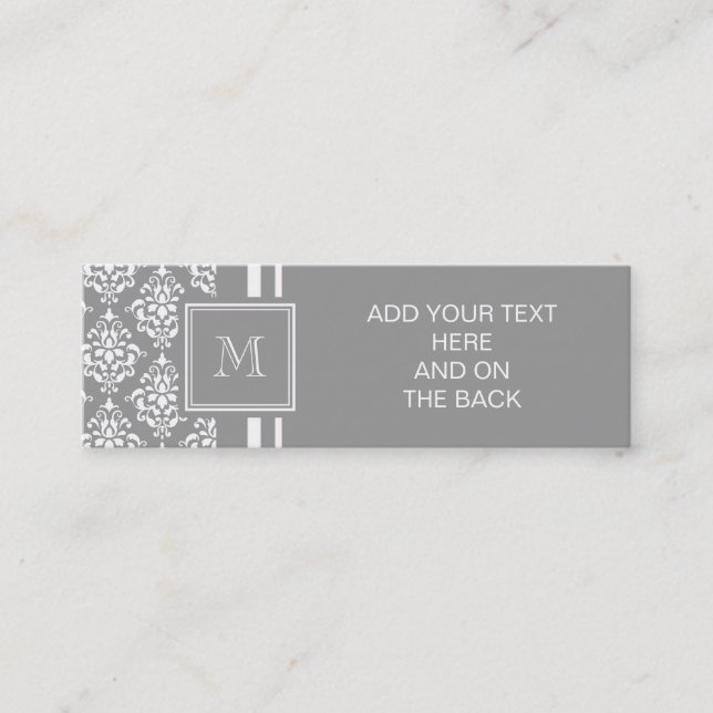 Grått damastast mönster 1 med monogramen mini visitkort (Framsida)