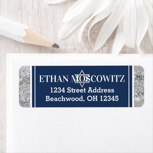 Grått, David Pub Mitzvahs vita stjärna Returadress Etikett (Insitu)