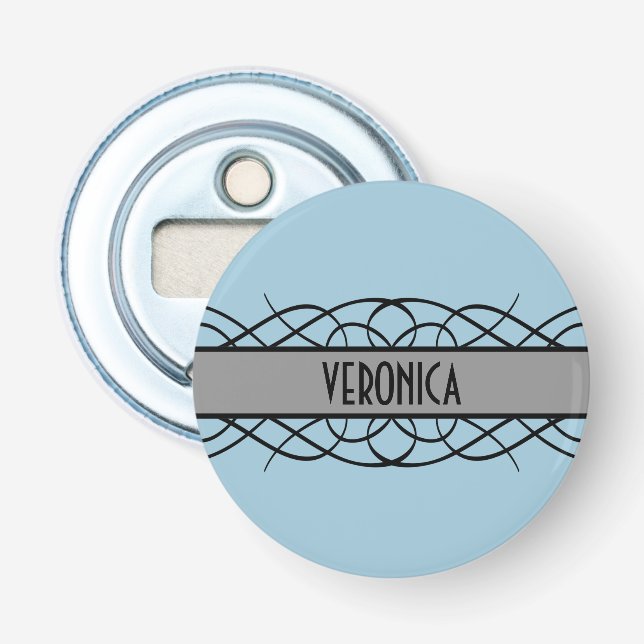 Grått Deco Flourish Button Bottenöppnare Flasköppnare (Framsidan)