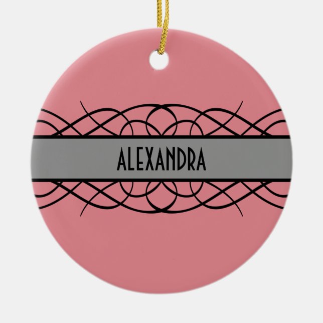 Grått Deco Flourish Julgransprydnad Keramik (Framsidan)