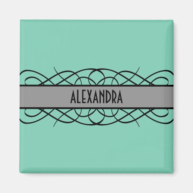 Grått Deco Flourish Magnet (Framsidan)