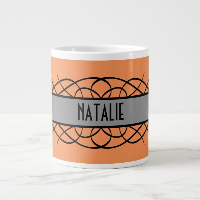 Grått Deco Flourish Mugg Jumbo Mugg (Framsidan)