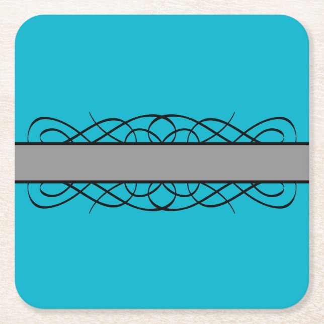 Grått Deco Flourish Papper Underlägg Kvadrat (Framsidan)