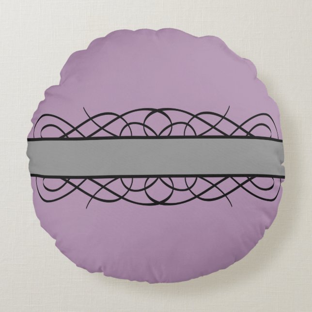 Grått Deco Flourish Round Pillow Rund Kudde (Framsidan)