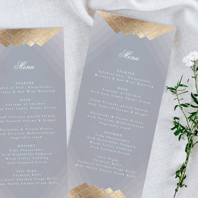 Grått Deco Geometric Guld Gatsby Bröllop Meny (Skapare uppladdad)