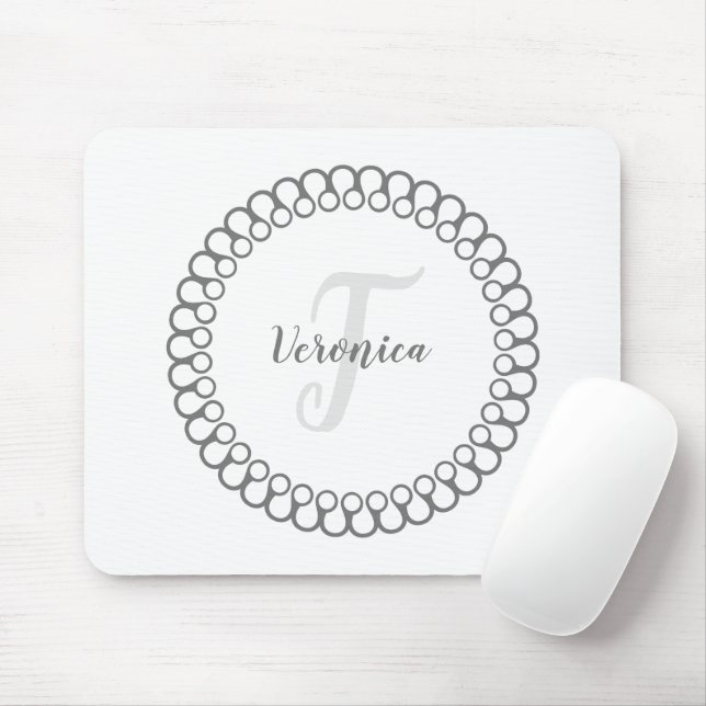Grått Decorative Circle Monogram Mus Pad Musmatta (Med mus)