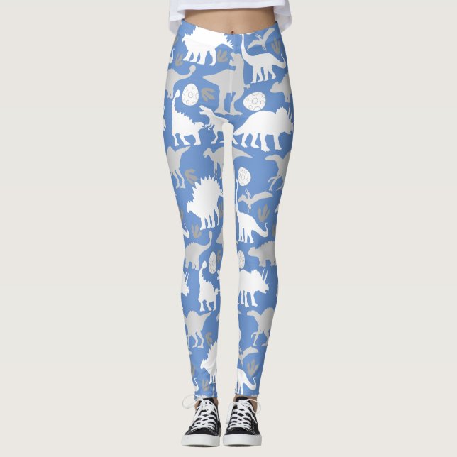 Grått Dino Mönster L Blue BG Leggings (Framsida)