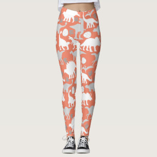 Grått Dino Mönster Orange BG Leggings