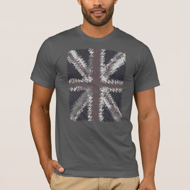 Grått Distress Union Jack Flagga British Tee Shirt (Framsida)