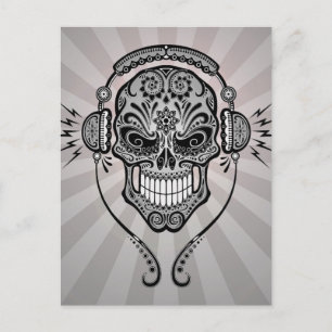 Grått DJ Sugar Skull med ljusstråle Vykort