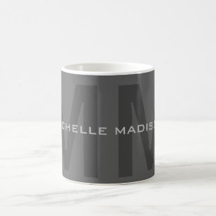 Grått, djärv monogram, modern, minimalistisk Namn Kaffemugg
