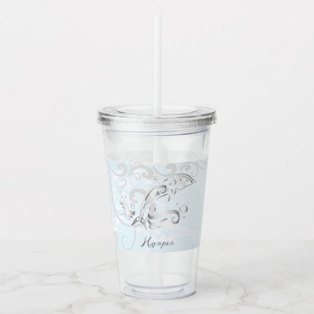 Grått Dolphin Personlig Akryltumbler Take Away Mugg (Framsida)