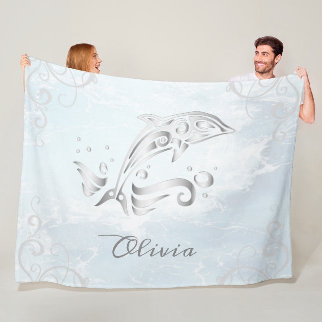 Grått Dolphin Personlig Fleece Blanket (På plats)