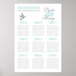 Grått dove aqua blue bröllop-sätet bord plan 1-9 poster