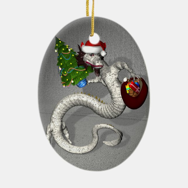 Grått Dragon Julgransprydnad Keramik (Baksidan)