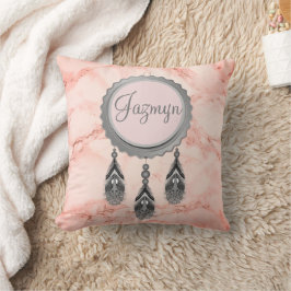 Grått Dreamcatcher på Rosa Marble Personlig Kudde