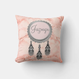 Grått Dreamcatcher på Rosa Marble Personlig Kudde