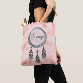 Grått Dreamcatcher på Rosa Marble Personlig Tygkasse