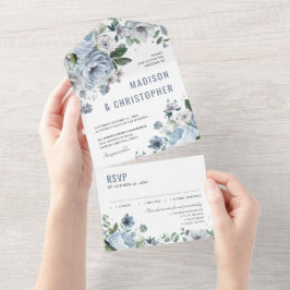 Grått Dusty Blue Winter Rustic Bröllop Al