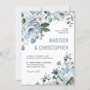 Grått Dusty Blue Winter Rustic Bröllop Inbjudningar