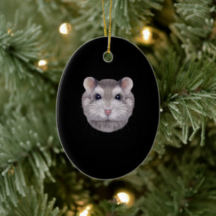 Grått Dwarf Hamster Ansikte Julgransprydnad Keramik