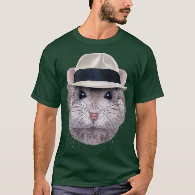 Grått Dwarf Hamster bär Fedora Hat T Shirt (Framsida)