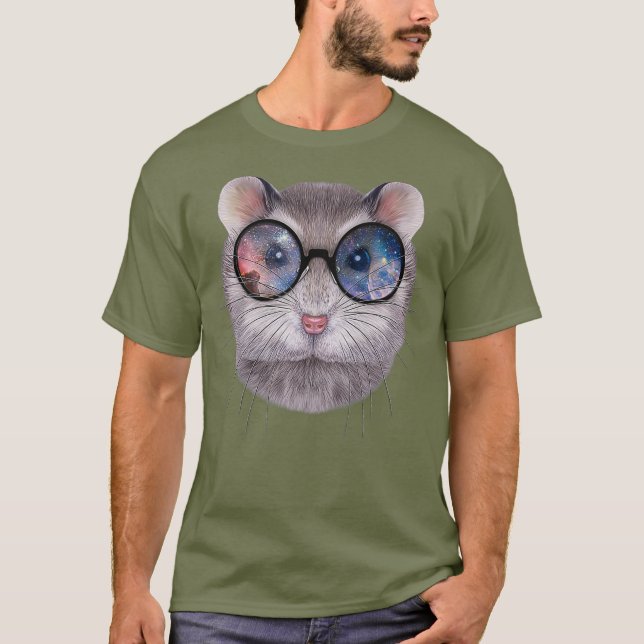 Grått Dwarf Hamster bär Space Galaxy Sunglass T Shirt (Framsida)
