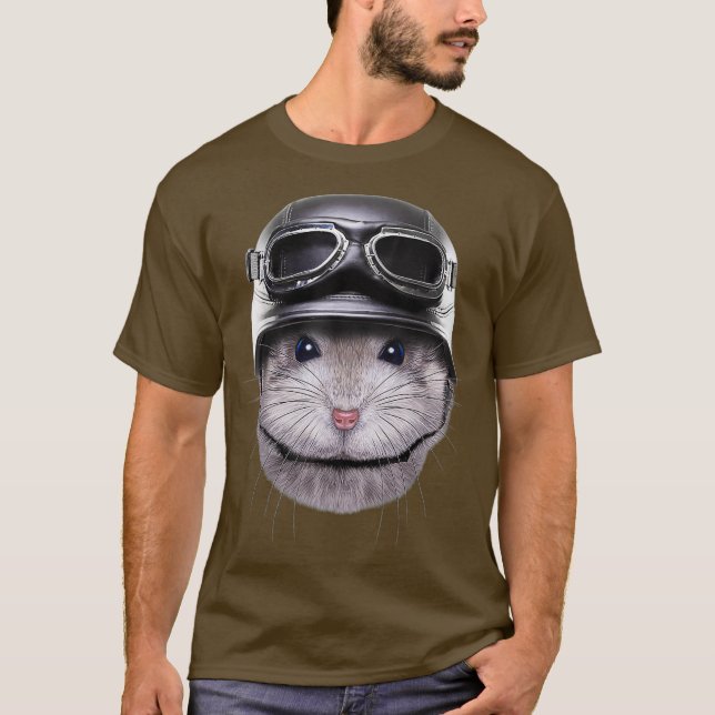 Grått Dwarf Hamster Biker med motorcykel T Shirt (Framsida)