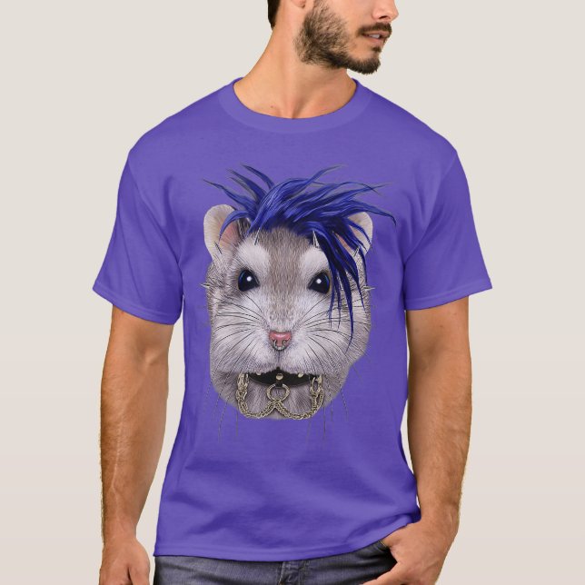 Grått Dwarf Hamster i Punk Sten Stil T Shirt (Framsida)
