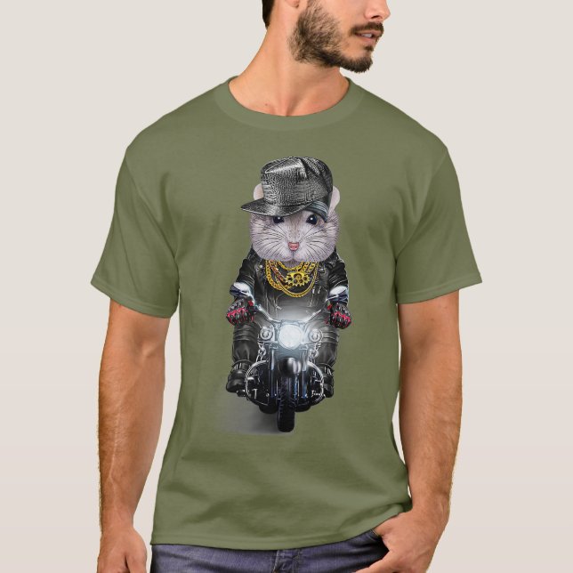 Grått Dwarf Hamster med Hip hop Cap Riding T Shirt (Framsida)