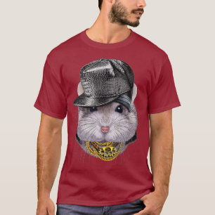 Grått Dwarf Hamster med Hip hop Rapper Cap T Shirt
