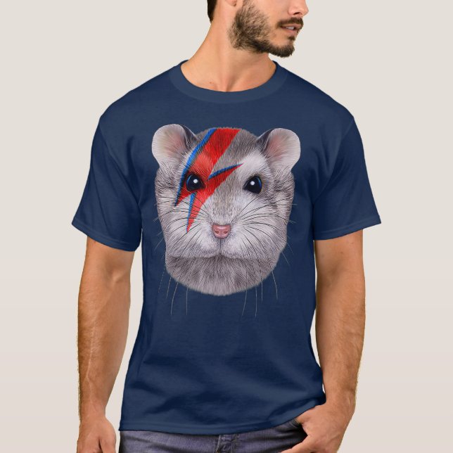 Grått Dwarf Hamster med Red Lightning Bolt på T Shirt (Framsida)