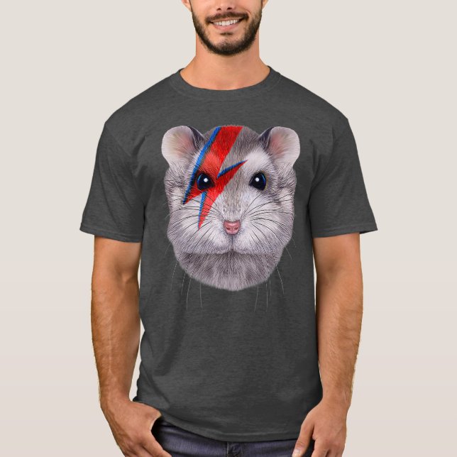 Grått Dwarf Hamster med Red Lightning Bolt på T Shirt (Framsida)
