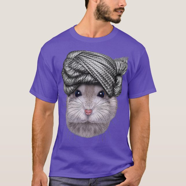 Grått Dwarf Hamster med turban Head Wrap T Shirt (Framsida)