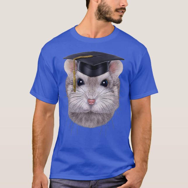 Grått Dwarf Hamster med Universiteten Bachelor T Shirt (Framsida)