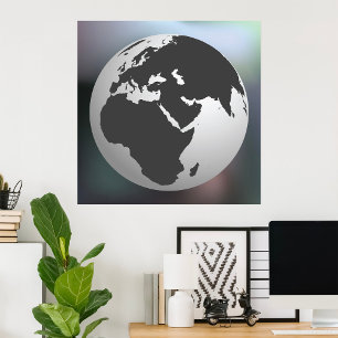 Grått Earth Globe Poster