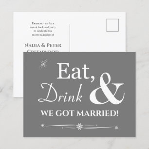 Grått Eat Drink We Har Married Retro Elopement Vykort