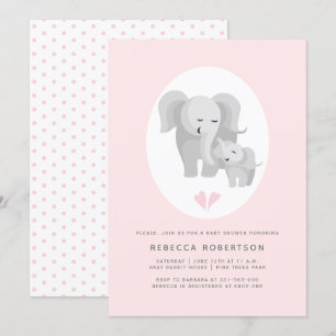 Grått elefant mor och pojke duschens rosa inbjudningar