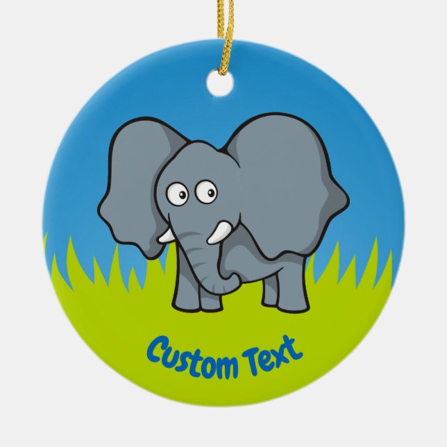 Grått elefant tecknad keramisk ornament (Framsidan)