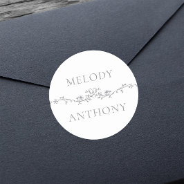 Grått Elegant Blommigt Gräns Monogram Runt Klistermärke