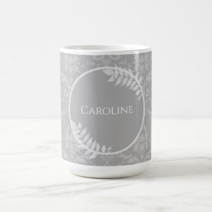 Grått Elegant Damask Personlig Coffee Mugg