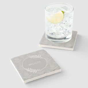 Grått Elegant Damask Personlig Stone Underlägg