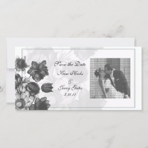 Grått Elegant Flower Bröllop fotokort Spara Datumet