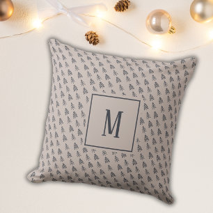 Grått Elegant Julgranar Blue Monogram Kudde