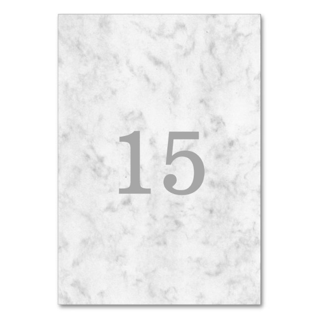 Grått Elegant Marble Bröllop Bordsnummer (Framsidan)